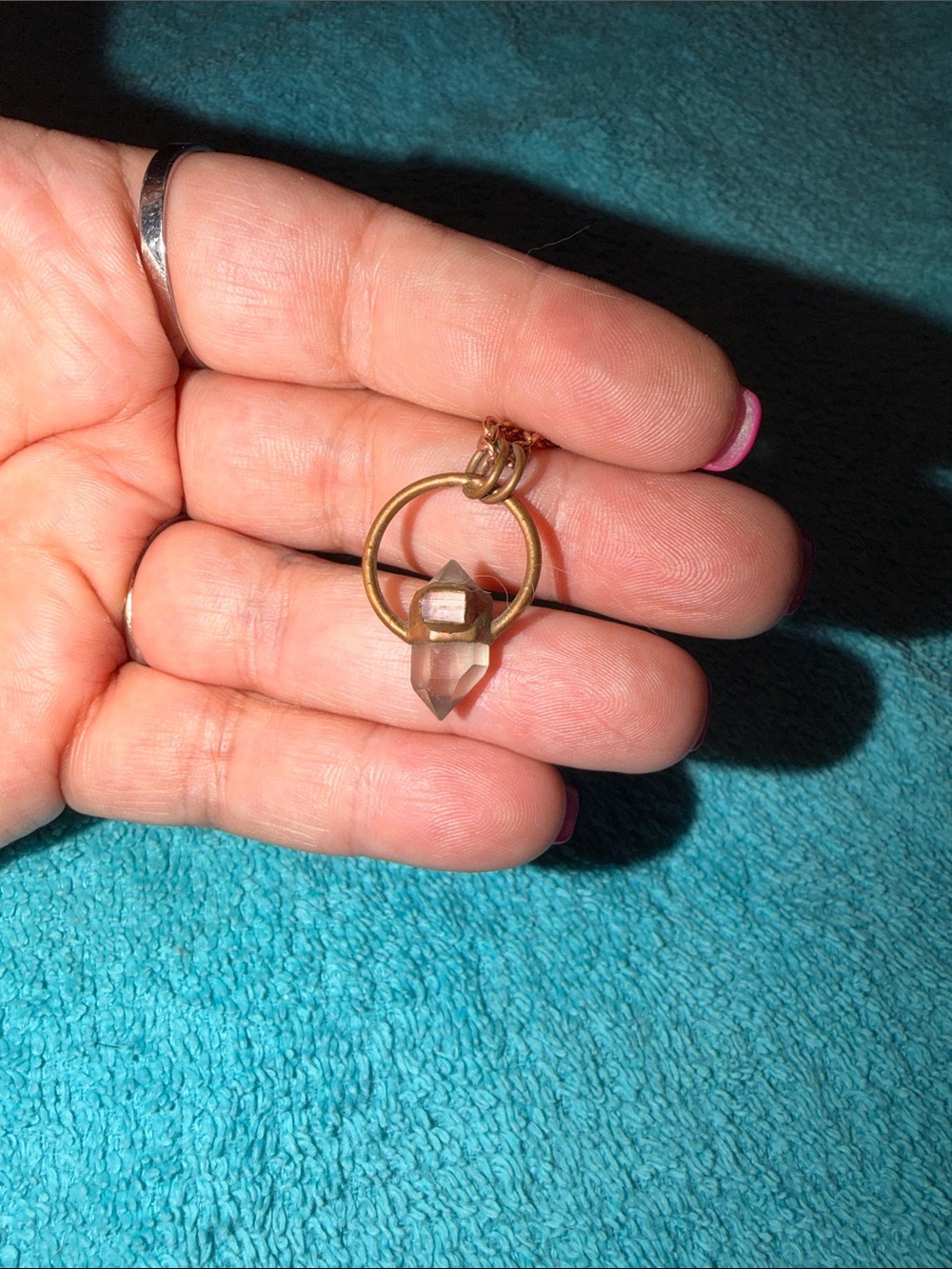 Gold-Tone Crystal Point Circle Pendant Necklace - Unbranded